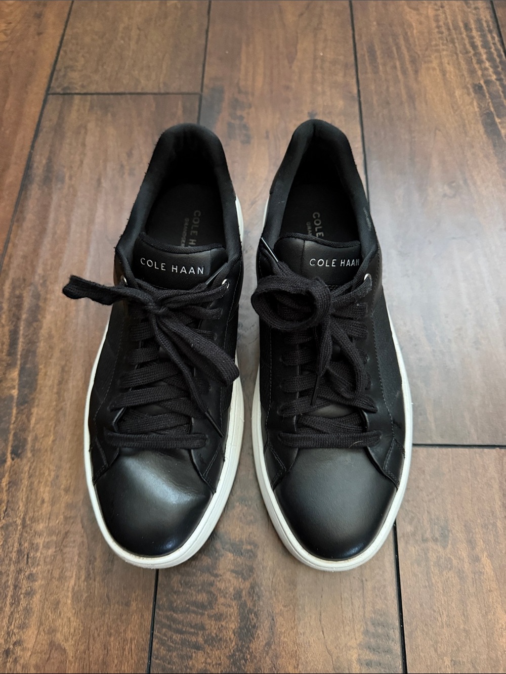 Cole Haan Black Leather Low-Top Sneakers with White Sole